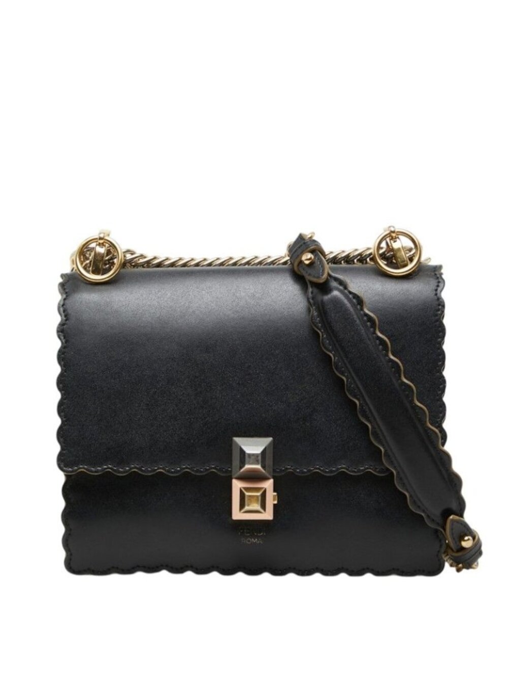 Fendi Mini Canai Chain Shoulder Bag Black Leather